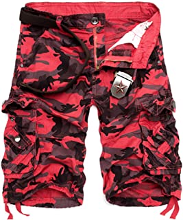 Pantalones Cortos Hombre de Camuflaje Rojo con Bolsillos